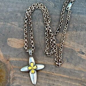 18k Gold & Silver Cross Pendant Necklace